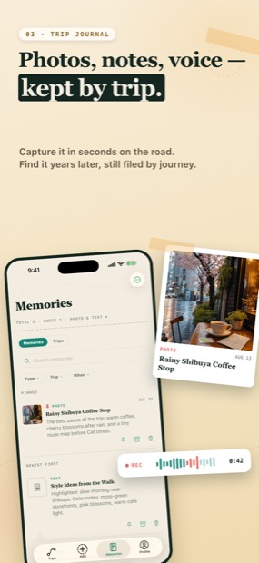 A trip journal entry with notes and photos