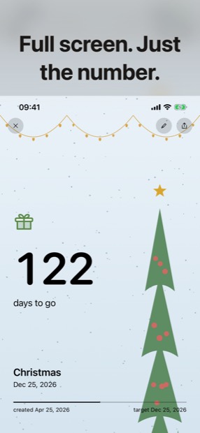 A full-screen countdown showing days remaining